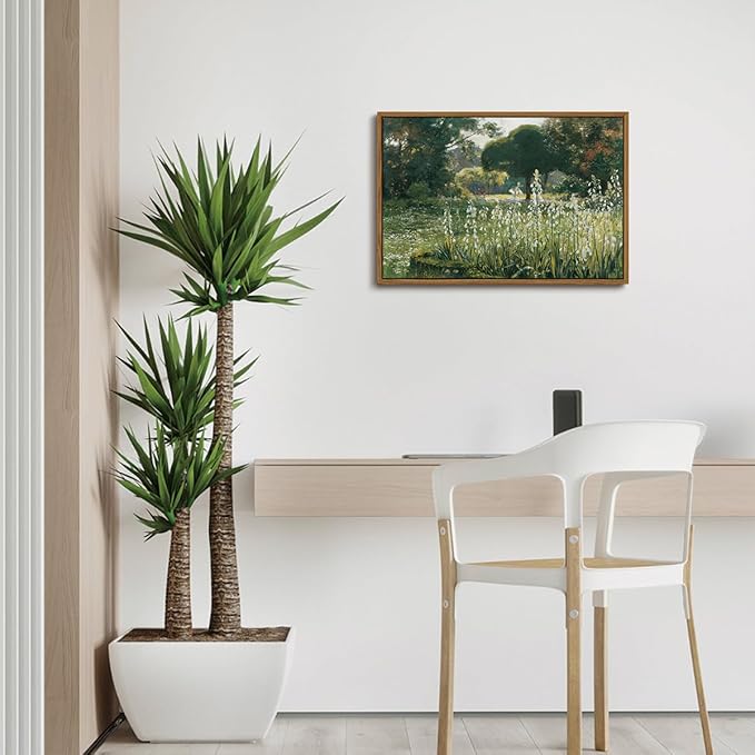 OIQArtOIQ Vintage Framed Wall Art Garden Landscape Canvas Art Prints Rustic