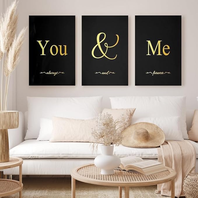 GUBIYU Black and Gold Bedroom Art Love Wall Decor