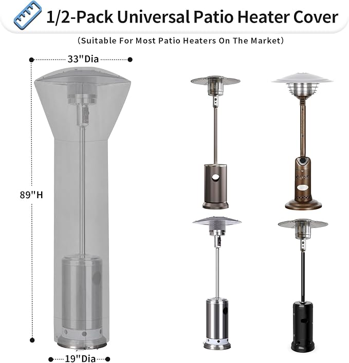 OutdoorLines Waterproof Outdoor Patio Heater Covers with Zipper and Storage Bag, Dust-proof UV-Resistant Windproof Propane Heavy Duty Heater Cover for Standing Heater, 1 Pack-89Hx33Dx19B inch Grey