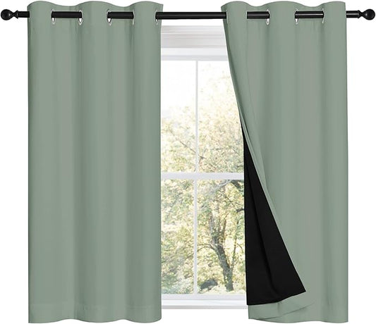 NICETOWN Greyish Green 100% Blackout Curtains 45 inches Long, 2 Thick Layers