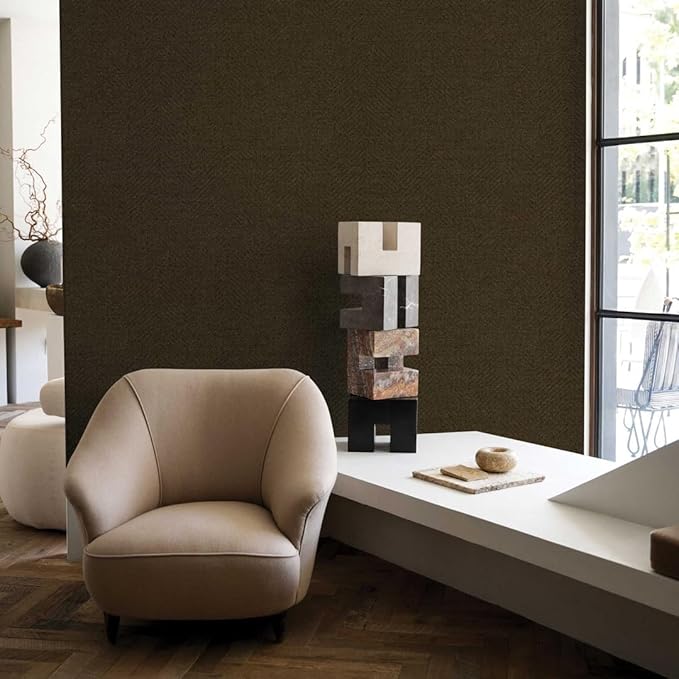 Tempaper x Jeremiah Brent Brown Textured Faux Grasscloth Parquet Removable Peel