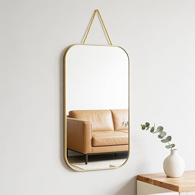 Gold Rectangular Wall Mirror, 15.6x9.2 Inch Modern Decorative Wall Mirror