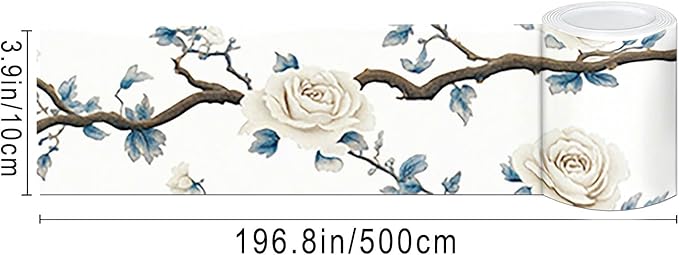 IVN Wallpaper Border Peel and Stick PVC Rose and Branch Design 4x196 Inch