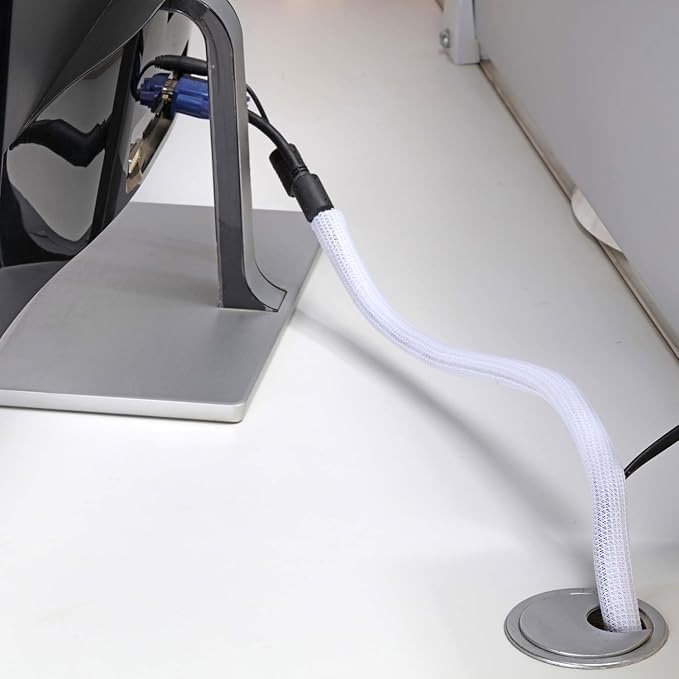 1/2" x100ft Split Sleeve Wire Loom Tubing - Chew-Proof Pet-Safe Cord Protector for USB, Power, Audio/Video Cables | Durable Cable Sleeve to Protect Cats & Wires | Easy Install, White