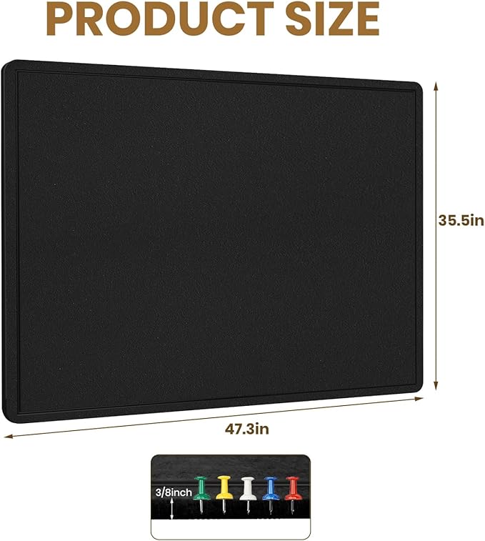 Large Bulletin Board, 48 X 36 inches Felt Board Notice Pin Board, Self-Adhesive