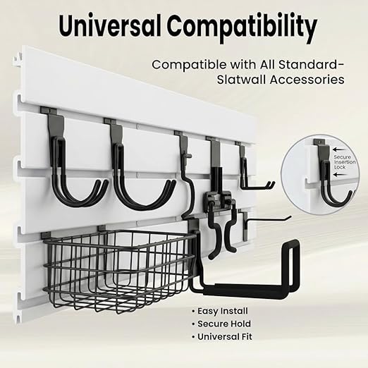 SMARTSTANDARD Slatwall Panel 4x8 FT, Garden Wall Organizer with 31 Garden Tool Hooks & Baskets,Heavy Duty PVC Slat Wall Panels for Gardening, Easy to Install & DIY Cutting(White)