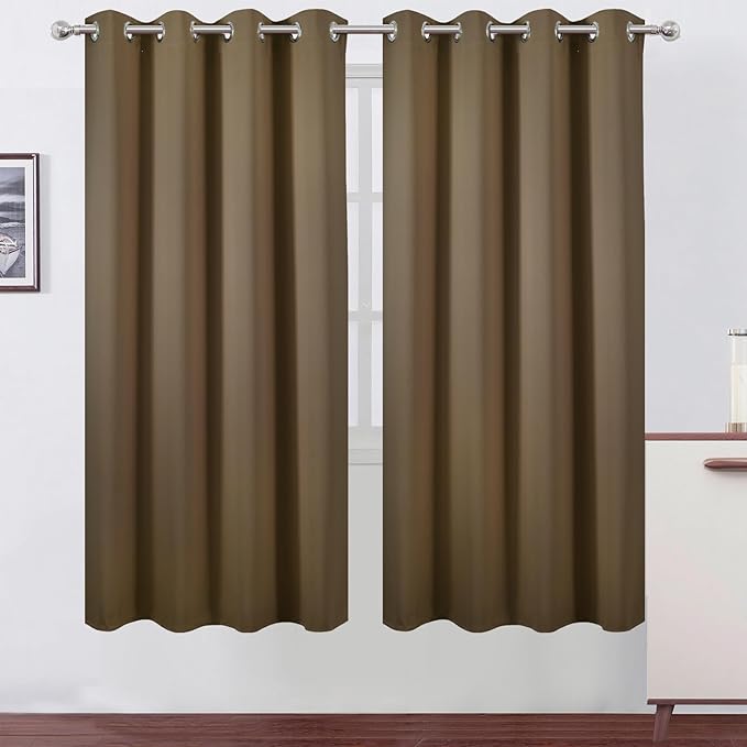 LEMOMO Blackout Curtains 66 x 72 Inch Long Brown Curtains Set of 2 Panels Room
