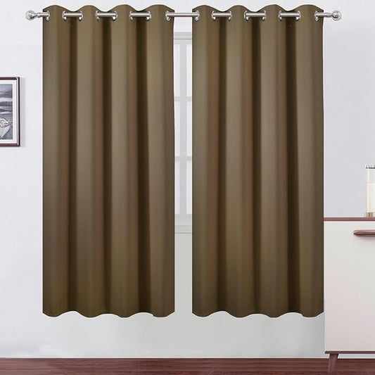 LEMOMO Blackout Curtains 66 x 72 Inch Long Brown Curtains Set of 2 Panels Room