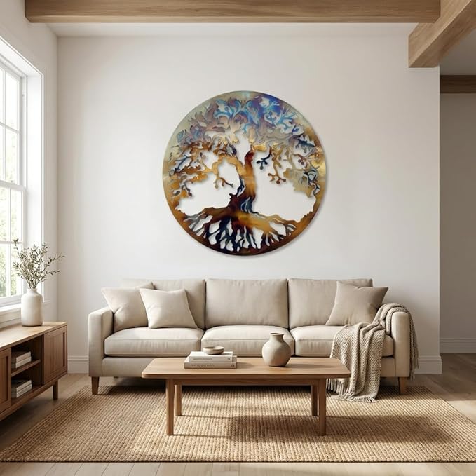 Tree Of Life Metal Art Wall Decor, 23.5 inches, Heat Colored