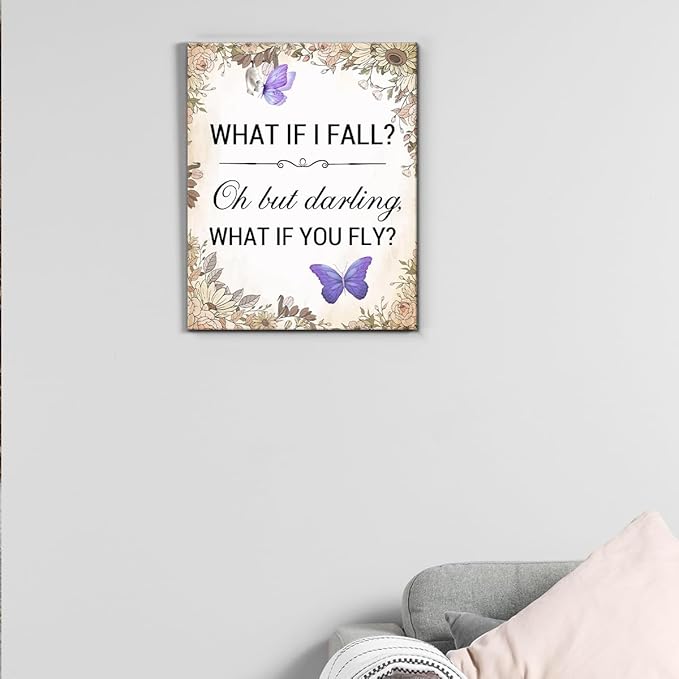 Inspirational Purple Butterfly Wall Art Decor, What If You Fly Motivational