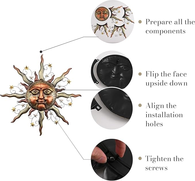 TERESA'S COLLECTIONS Sun Metal Wall Art for Outdoor Decor,21" Bronze Sun Face 3D Wall Decor for Garden Decor,Rustic Retro Hanging Sculpture for Outside Living Room Home Patio Farmhouse Gifts for Mom