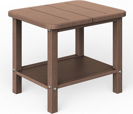 Ayge 17.7" Double Outdoor Side Table, Rectangular HDPE Adirondack End Table for Patio, Lawn, Pool, Garden, Backyardï¼Brown