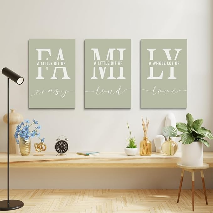 GUBIYU Farmhouse Family Wall Art Set of 3, Home Love Framed Canvas Prints