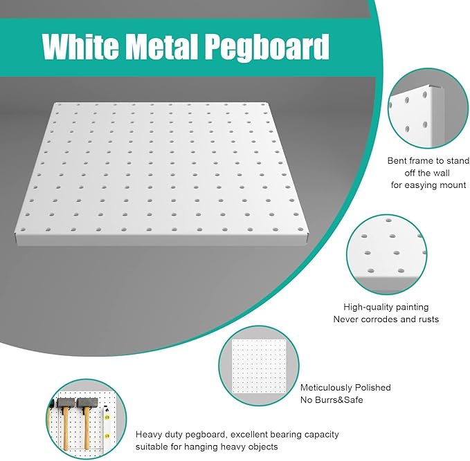Peg Board, 6 Pack Metal Pegboard Panels White Pegboards Wall Organizer