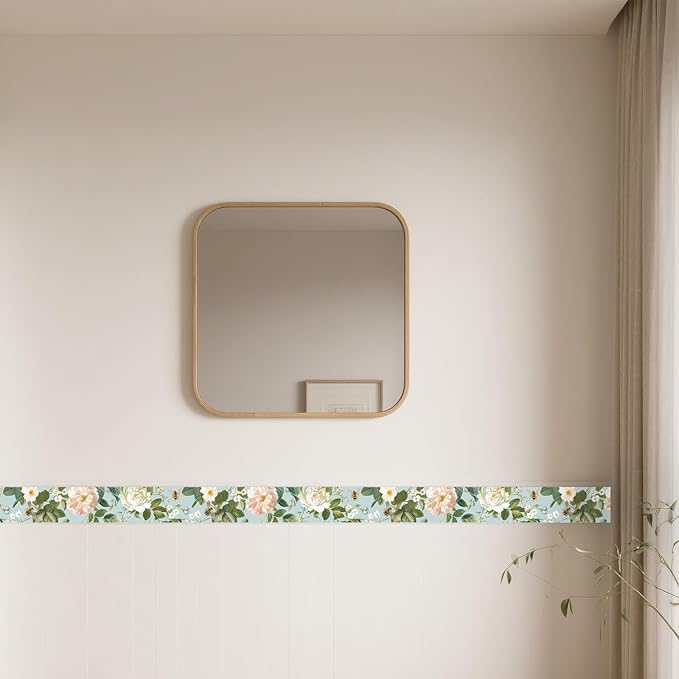 IVN Wallpaper Border Peel and Stick Wall Floral Bee Decorative Wall Trim Self