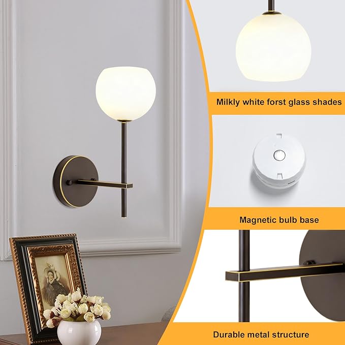 Brown Gold Battery Operated Wall Sconces Set of 2, Rechargeable Wireless Wall