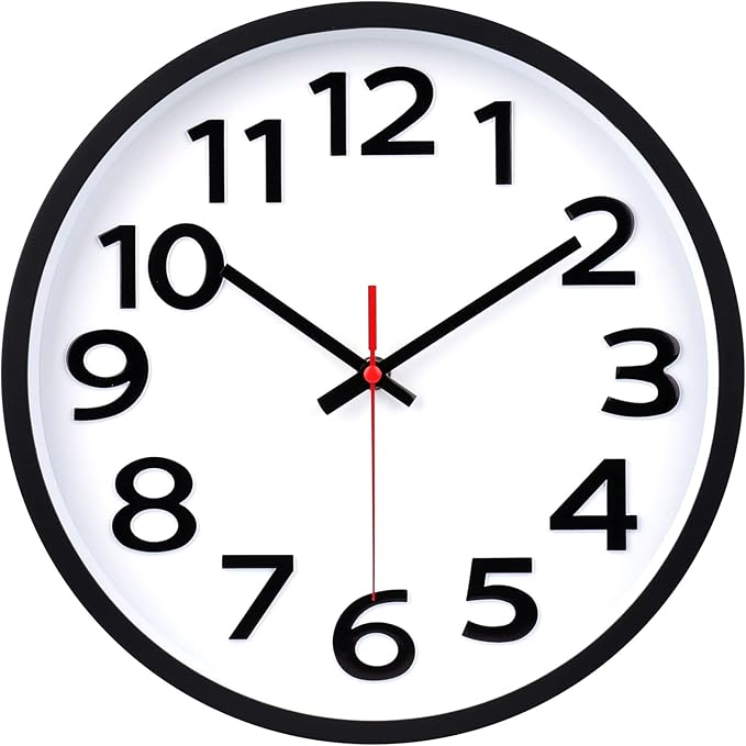 Wall Clock 12 Inch Silent Non-Ticking Big Numbers Easy to Read Wall Clocks