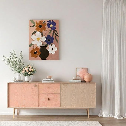 JolyWell Flower Market Print Decor, Abstract Modern Floral Oil Painting-Purple