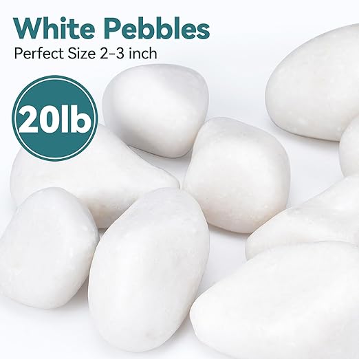 20lbs White Rocks for Landscaping, 2-3 inch Decorative Rocks for Plants Indoor, Large Polished River Rocks for Garden, Outdoor Landscaping, Walkways, Yard, Plants Pots, Vases, Crafts
