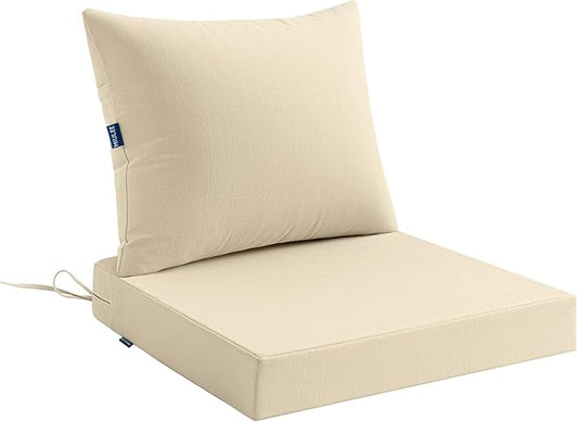 MIULEE Beige Outdoor Chair Cushion 22x22 Inch for Patio Furniture Linen Textured Waterproof & 3 Year Color Fastness Seat and Back Couch Cushion with Ties No Slip Design