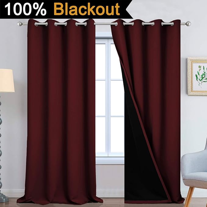 Yakamok 100% Blackout Window Curtain Panels, Heat and Full Light Blocking Drapes
