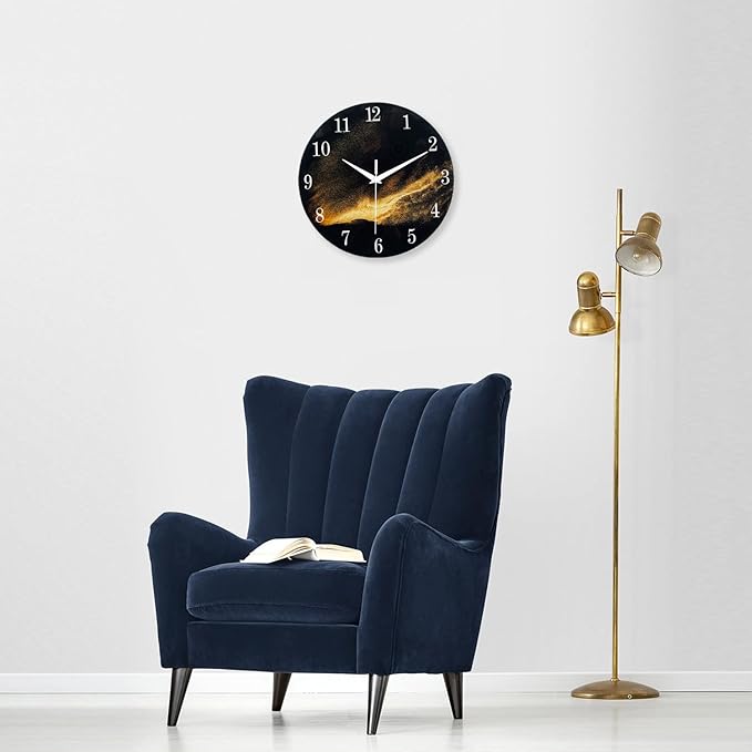 Black and Gold Modern Wall Clocks Battery Operated 12 Inch Silent Wall Clock