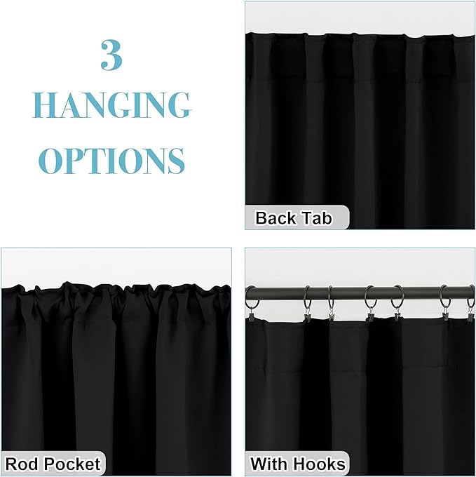 RYB HOME Blackout Curtains for Living Room, Back Tab & Rod Pocket Top