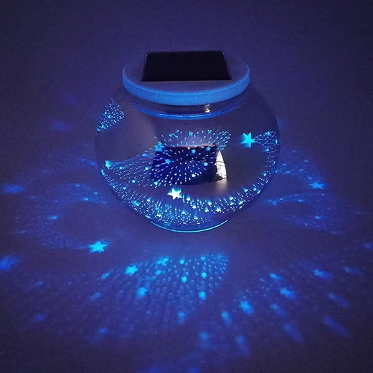 Lxcom Lighting Solar Powered 3D Fireworks Star Lights Color Changing Globe Ball Decorative Star LED Night Light RGB+White Rechargeable Solar Table Lamp Waterproof for Garden Yard Patio