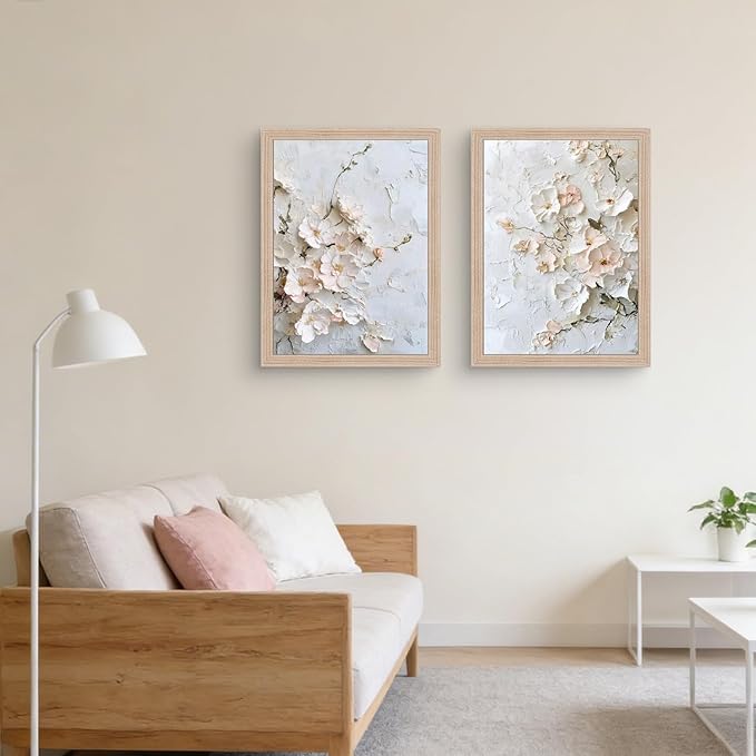Framed 3D Floral Texture Canvas Wall Art Relief Textured Floral Oil Painting