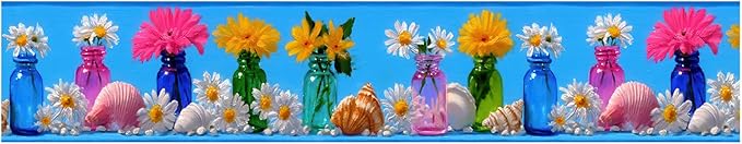 Wildflower Vase Wallpaper Border 196x4 Inch Removable Wall Border Peel and