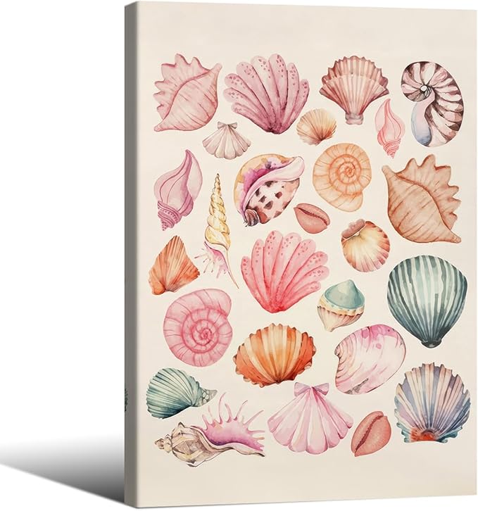 Pink Seashell Posters Coastal Cowgirl Canvas Wall Art Trendy Beach Starfish