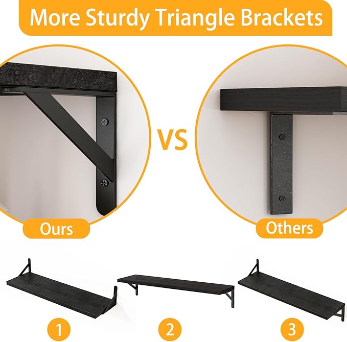 YGEOMER Floating Shelves for Wall, 23in Black Wall Shelves for Living Room