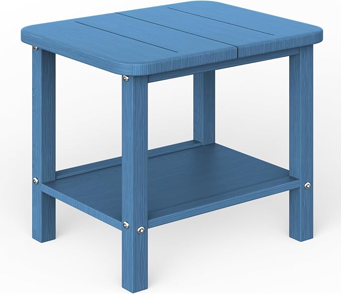 Ayge 17.7" Double Outdoor Side Table, Rectangular HDPE Adirondack End Table for Patio, Lawn, Pool, Garden, Backyardï¼Navy