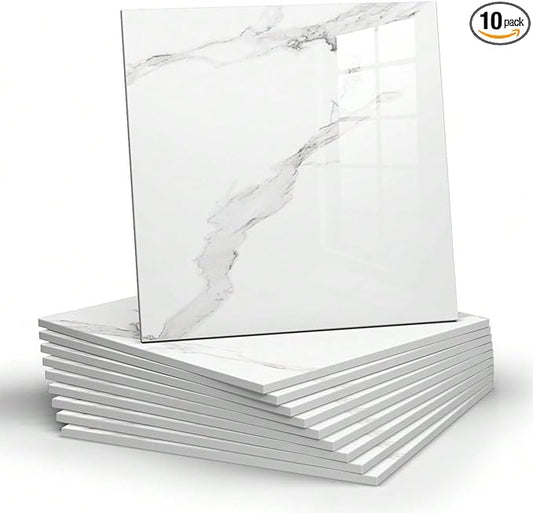 Chejiaye 10pcs Marble Peel and Stick Backsplash Waterproof Washroom Wall Panels