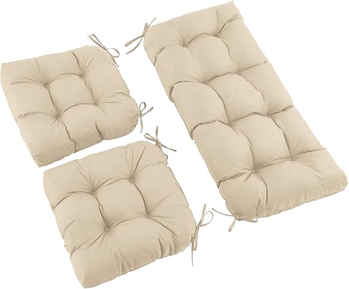 Wicker Chair Cushions of 3 Pieces, Waterproof Cushions for Patio Furniture, Tufted Wicker Outdoor Furniture Cushions, 1 Patio Loveseat Cushion and 2 U-Shaped Cushions, 44"x19"x5", Beige