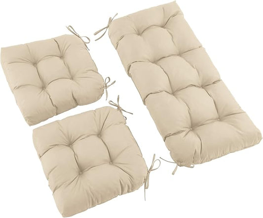 Wicker Chair Cushions of 3 Pieces, Waterproof Cushions for Patio Furniture, Tufted Wicker Outdoor Furniture Cushions, 1 Patio Loveseat Cushion and 2 U-Shaped Cushions, 44"x19"x5", Beige