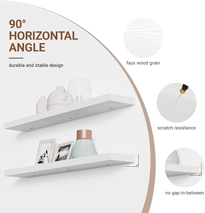 Heimlove Floating Shelves for Wall 48 Inches Long, 9.3" Deep White Floating