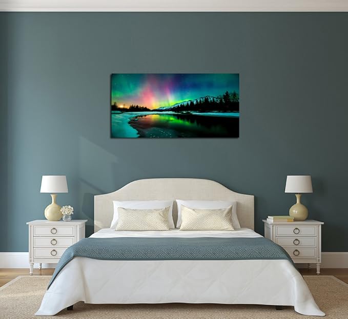 S01950 Wall Art Aurora scenery Painting on Canvas Stretched and Framed Canvas
