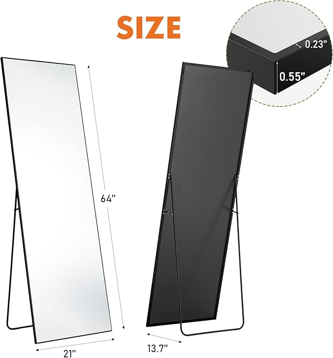 Sweetcrispy 64"x21" Full Length Mirror, Leaning or Standing Full Body Mirror