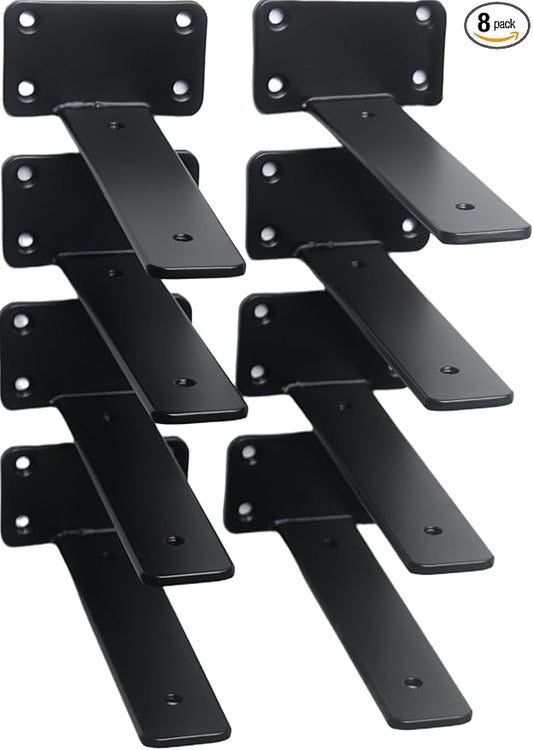 8 Pack - 7 inch Black Hidden L Shelf Bracket Iron Floating Shelf Brackets
