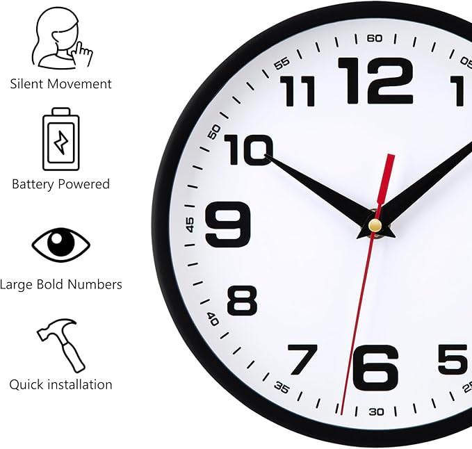 Silent Wall Clocks Battery Operated 12 Inch No Ticking Modern Analog Clock