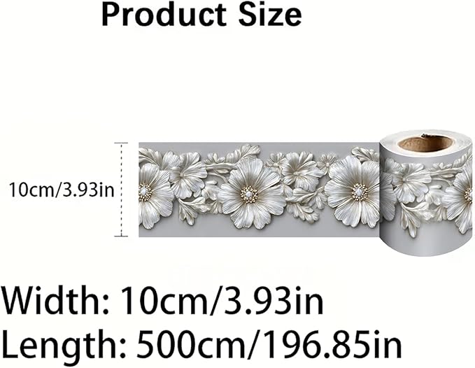 Silver Floral Wallpaper Border 196x4 Inch Peel and Stick Wall Border Metallic