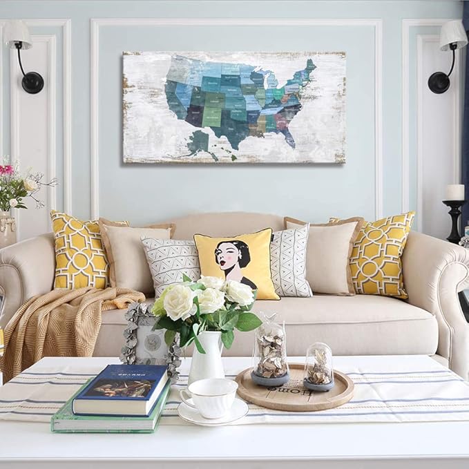 Map of The United States Wall Decor Map Canvas Wall Art