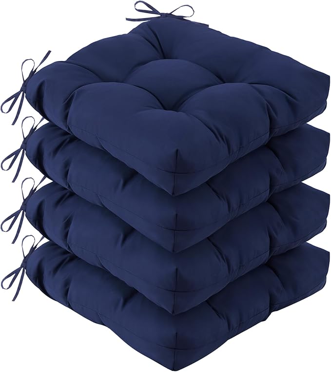 IASEAHK Outdoor Chair Cushions Set of 4, 19" x 19" x 5", Waterproof Outdoor Seat Cushions for Patio Furniture, Fade-Resistant Patio Chair Cushion, Dining Wicker Chair Pads for Porch Garden, Navy Blue