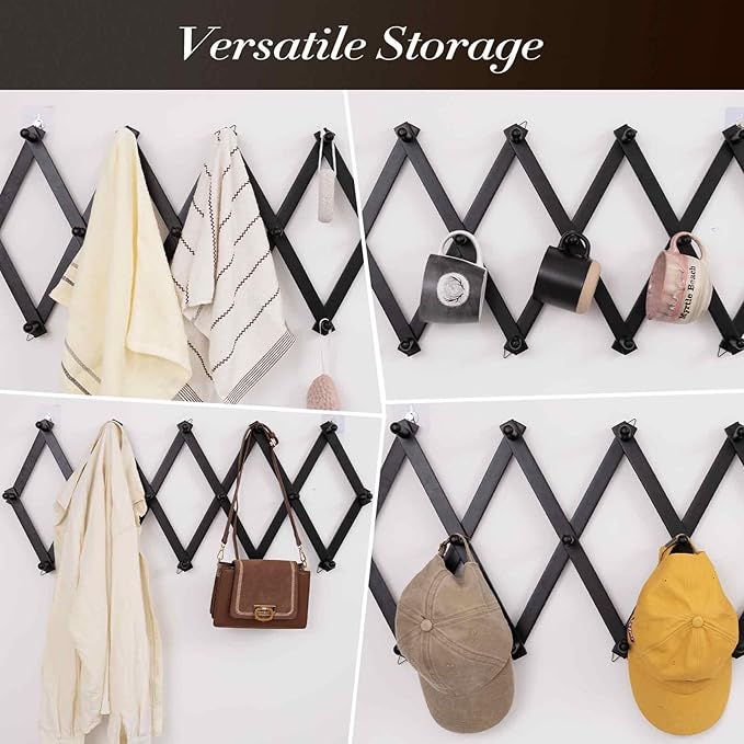 SCUNDA Wall Rack with 20 Hooks, Wooden Wall Expandable Coat Rack