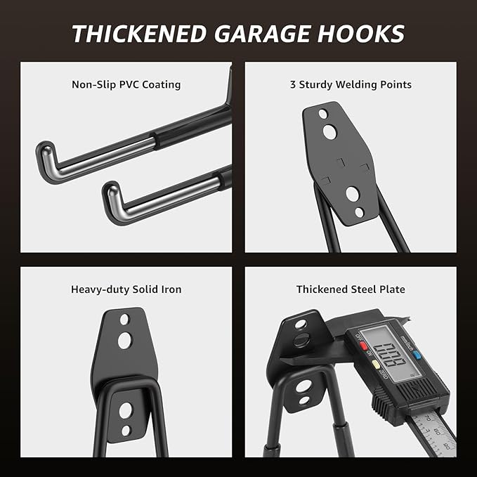 40 Pack Garage Hooks, Heavy Duty Steel Wall Mount Utility Hangers with Anti-Slip Coating for Hanging Bikes, Ladders, Power Tools, and Garden Equipment