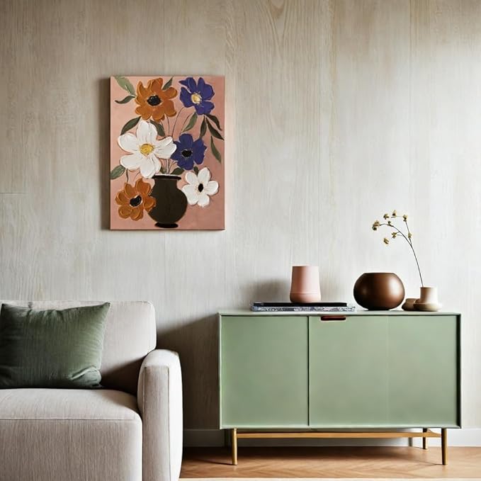 JolyWell Flower Market Print Decor, Abstract Modern Floral Oil Painting-Purple