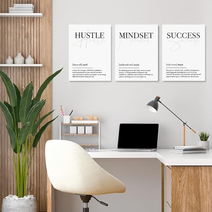 GUBIYU Black and White Hustle Motivational Wall Art Frame Canvas Success Wall