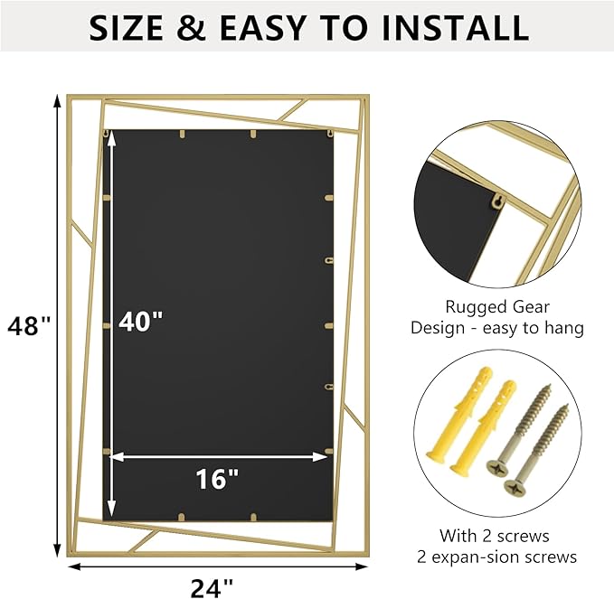 Brushed Gold Bathroom Mirror, Hang Horizontally or Vertically