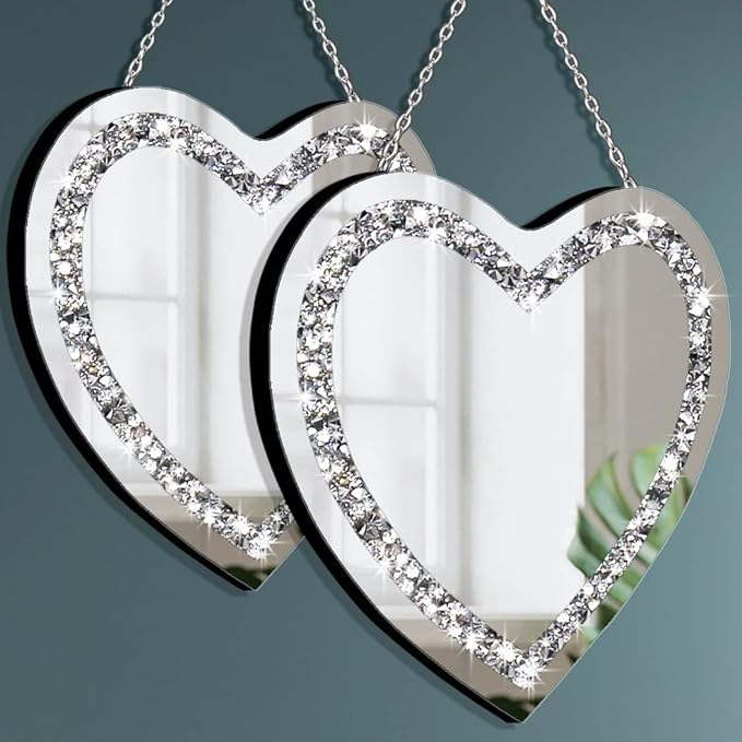DMDFIRST Heart Shaped Silver Glass Mirror 2 Pack 12x12inch Crystal Crush